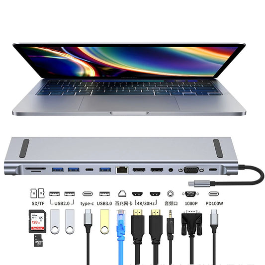 MacMate: 12-in-1 Hub with 4K HDMI, Ethernet, and Card Reader