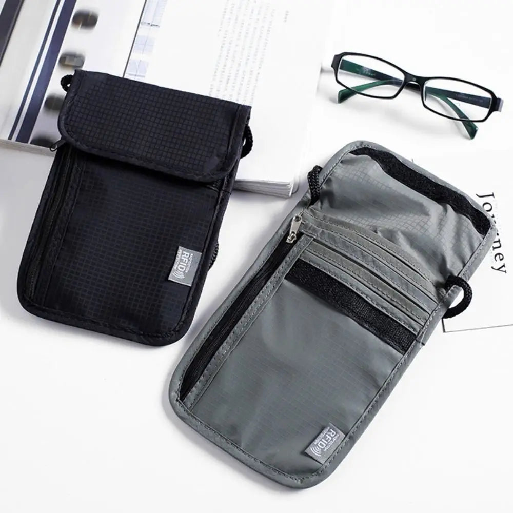 1 Pcs Waterproof RFID Nylon Storage Bag Travel Document Card Passport Bag Neck Wallet Money Document Card Passport Pouch