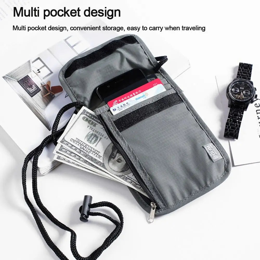 1 Pcs Waterproof RFID Nylon Storage Bag Travel Document Card Passport Bag Neck Wallet Money Document Card Passport Pouch