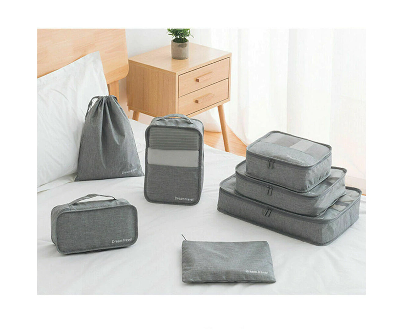7Pcs Packing Cubes Luggage Organiser Travel Pouches Clothes Suitcase Storage Bag