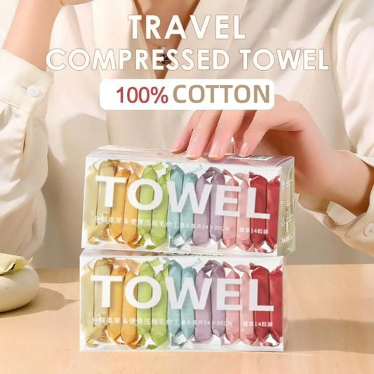 "Stay Fresh Anywhere: 14Pcs of Quick-Drying, Portable Compressed Towels - Your Essential Disposable Face Towel Solution!"