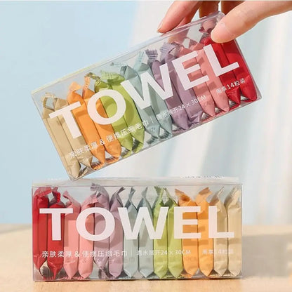 "Stay Fresh Anywhere: 14Pcs of Quick-Drying, Portable Compressed Towels - Your Essential Disposable Face Towel Solution!"