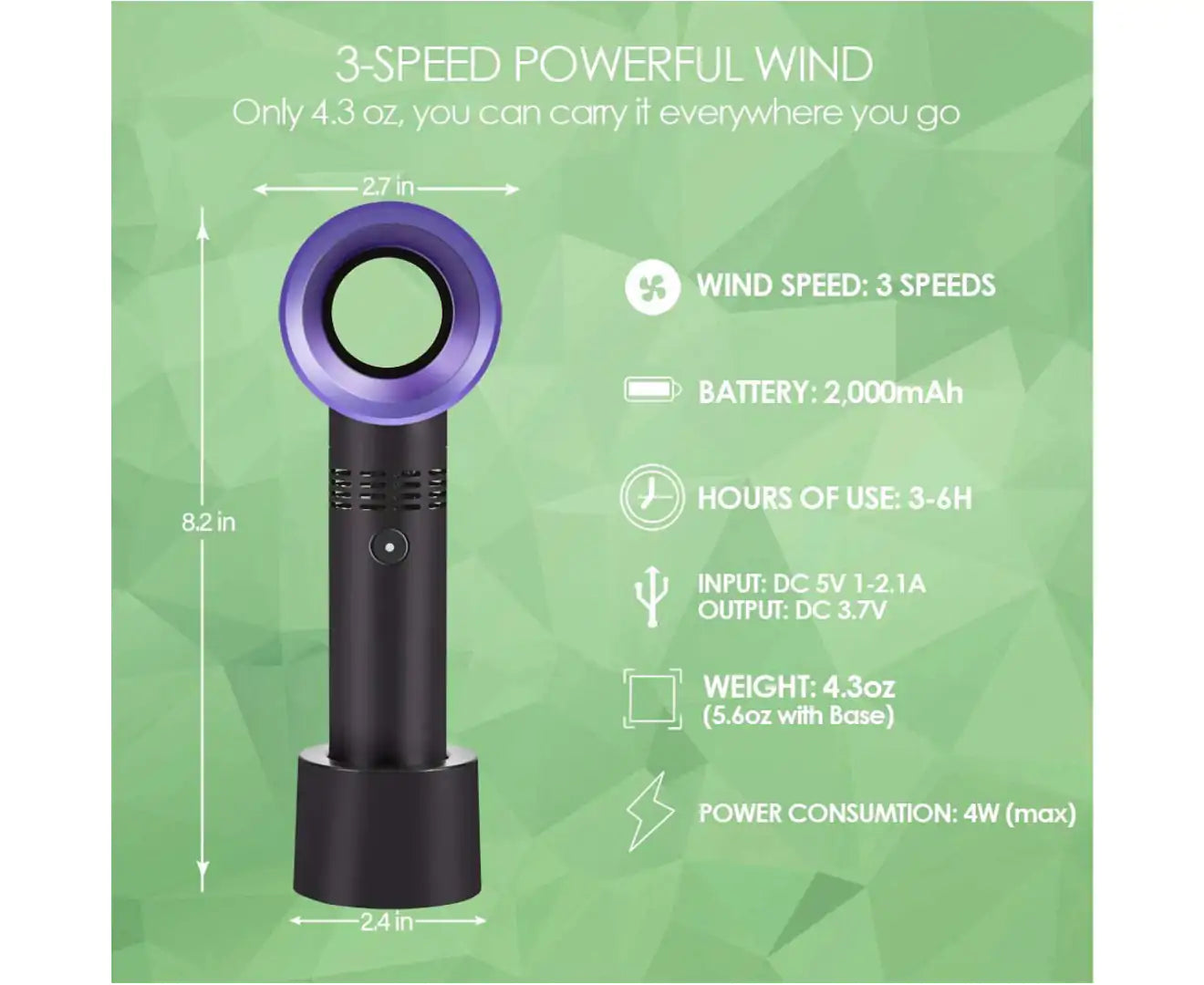 Bladeless Handheld Fan,Mini Portable Fan,Usb Desk Fan,Personal Fan