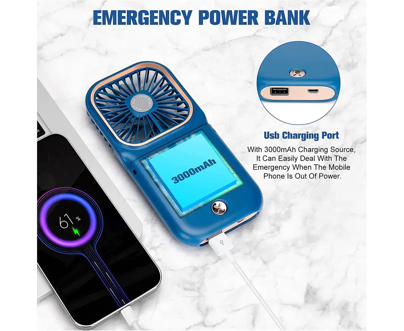 Portable Fan,Mini USB Desk Fan Phone Holder Rechargeable with Power