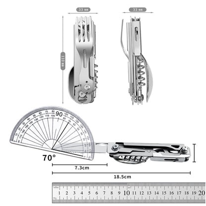 Versatile 420 Stainless Steel Folding Multi-Tool: Pocket Knife with Detachable Fork, Spoon, and More for Outdoor Survival and Camping"