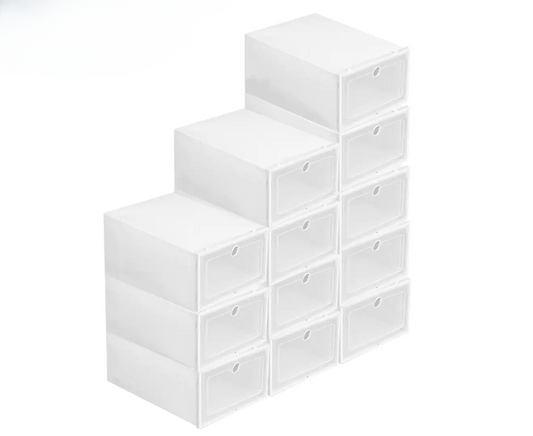 12Pcs Shoe Display Plastic Cases Sneaker Box Storage Shelving Cabinet Oragniser Drawer - White
