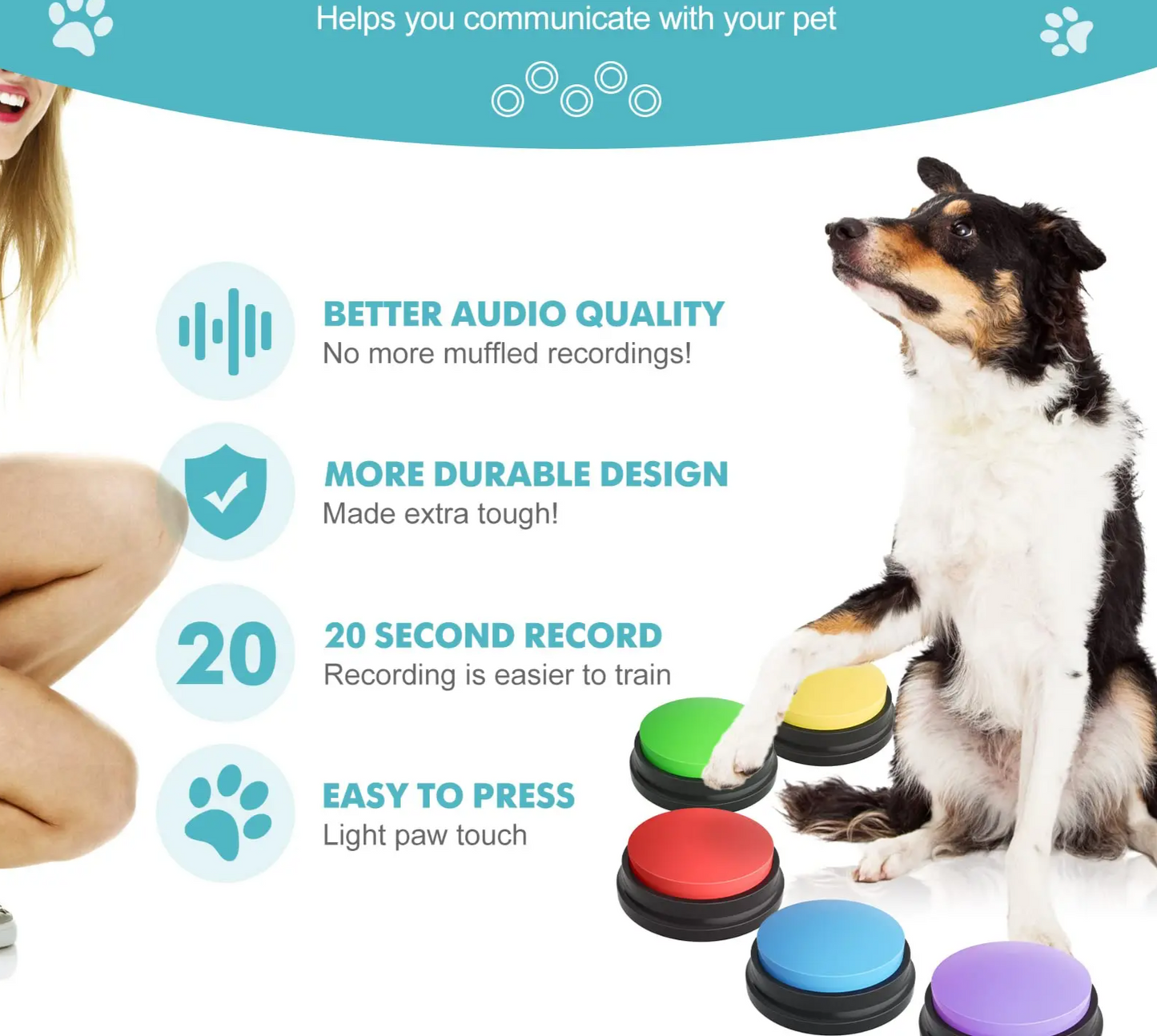 PetTalker: Interactive Dog Training Buttons - Enhance Communication & Intelligence with Recordable Voice Commands!