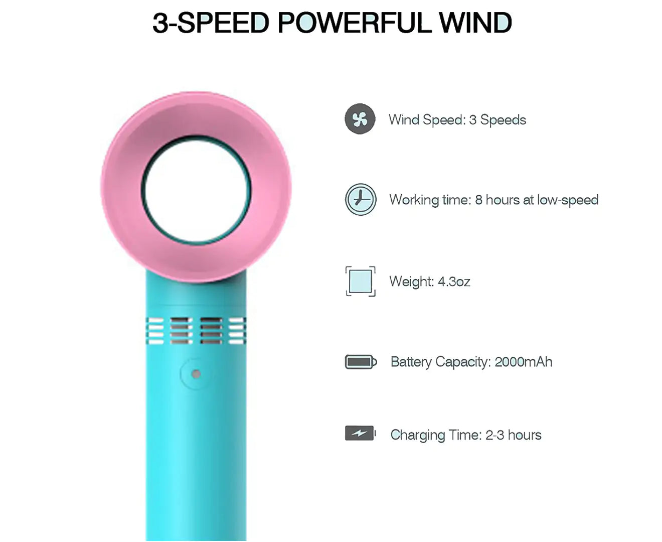 Bladeless Handheld Fan,Mini Portable Fan,Usb Desk Fan,3 Speeds