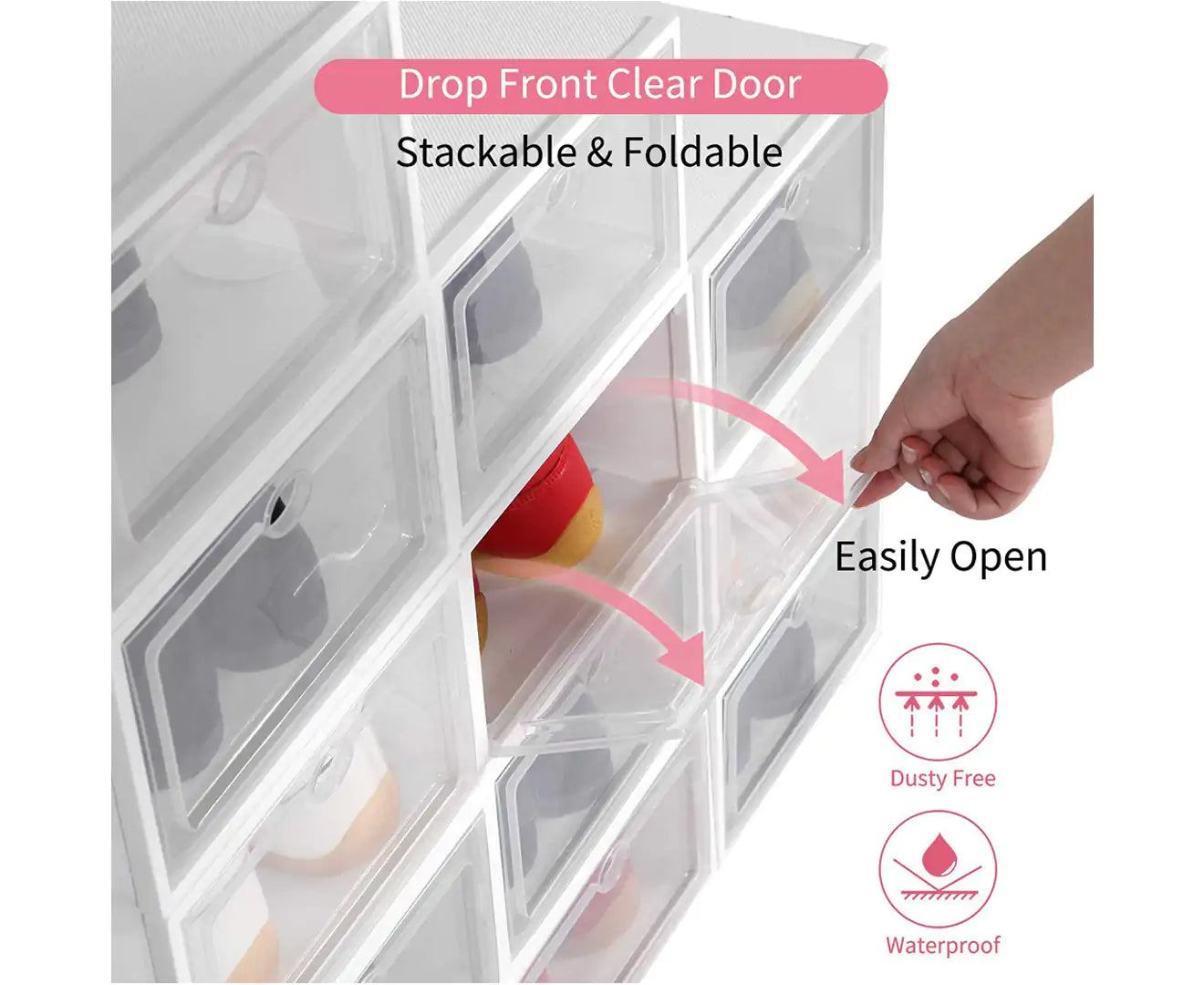 12Pcs Shoe Display Plastic Cases Sneaker Box Storage Shelving Cabinet Oragniser Drawer - White