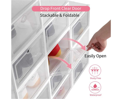 12Pcs Shoe Display Plastic Cases Sneaker Box Storage Shelving Cabinet Oragniser Drawer - White