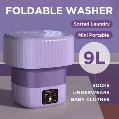 Compact 9L Portable Washing Machine with Spin Dryer: Automatic Mini Laundry Solution for Underwear and Socks, 110V/220V Compatible