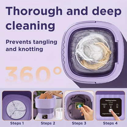 Compact 9L Portable Washing Machine with Spin Dryer: Automatic Mini Laundry Solution for Underwear and Socks, 110V/220V Compatible