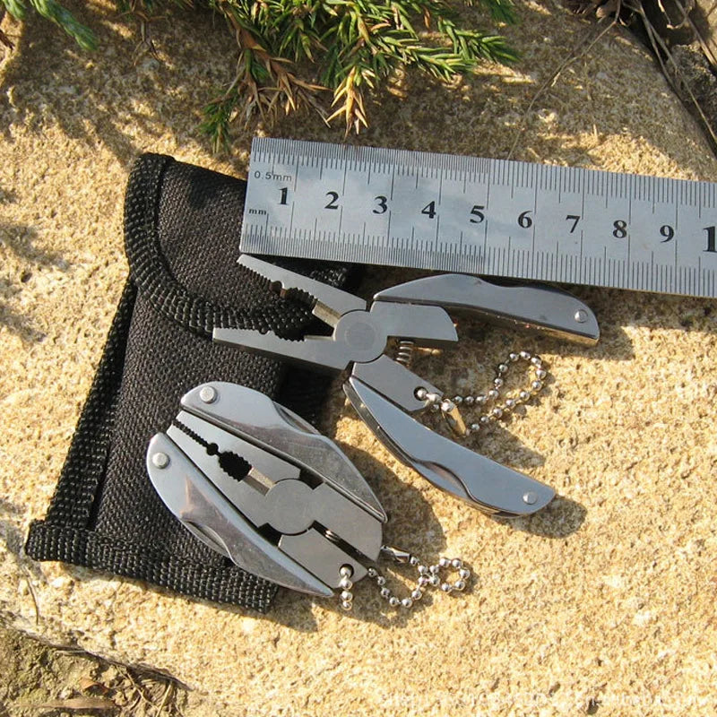 Compact Stainless Steel EDC Tool Set: Portable Multifunction Folding Plier, Knife, Screwdriver, Keychain - Perfect for Travel, Camping, and Survival"