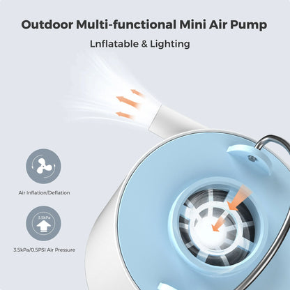 Portable Air Pump for Camping: Tiny Pump X - Rechargeable and Versatile for Hiking, Floating, and Lighting