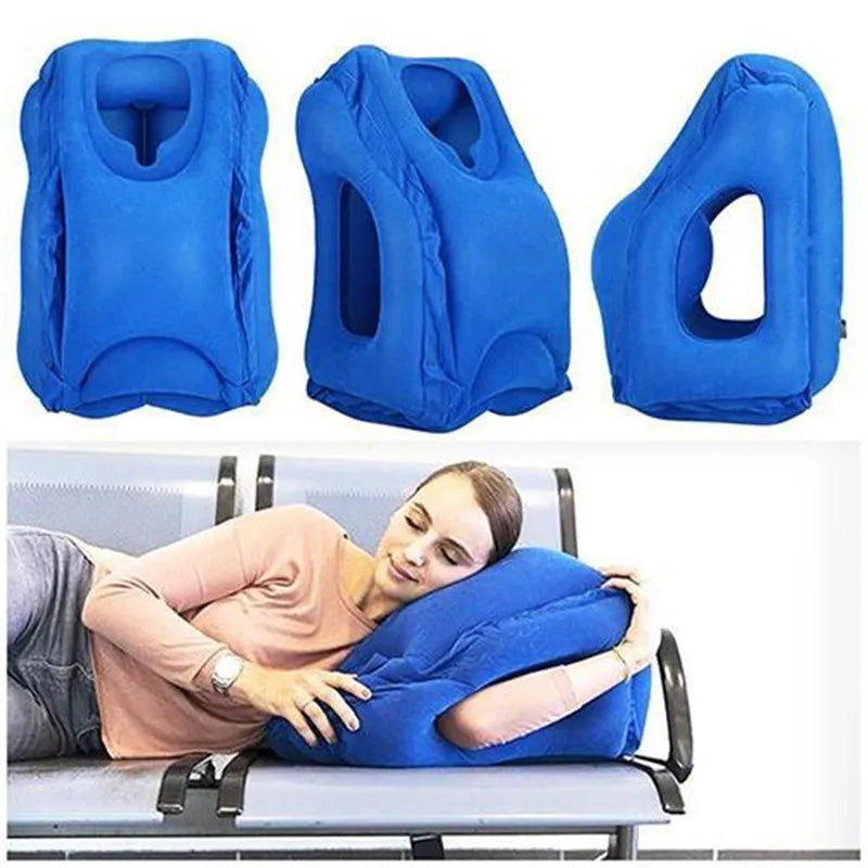 Inflatable Travel Sleeping Bag: Portable Cushion Neck Pillow for Outdoor Airplane Flights, Trains, and Easy Sleeping
