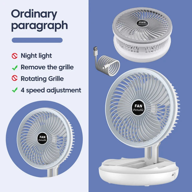 Versatile USB Rechargeable Folding Table Fan with LED Light: Perfect for Dorms, Camping, Home, Office, and More!