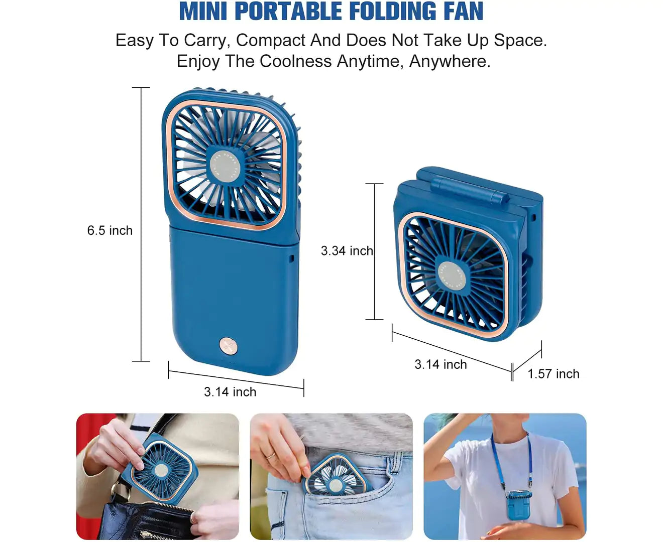 Portable Fan,Mini USB Desk Fan Phone Holder Rechargeable with Power